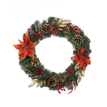 Artisasset A Christmas Wreath Decorated With Red Flowers And Pine Nuts (23.62" x 23.62")