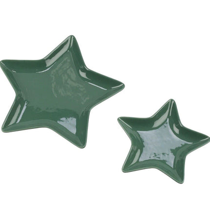 Holiware - Fun Holiday Dinnerware Service Set of 2 Ceramic Green Star Shaped Dinnerware Service Plates