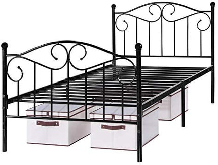 Bonnlo Twin Size Bed Frames, Decorative Metal Platform Bed Frame, Twin Bed Frames with Headboard, no Box Spring Needed, 2 Height Settings: 6” or 12”, Black