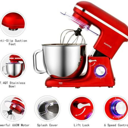 Aucma Stand Mixer,6.5-QT 660W 6-Speed Tilt-Head Food Mixer, Kitchen Electric Mixer with Dough Hook, Wire Whip & Beater (6.5QT, Blue)