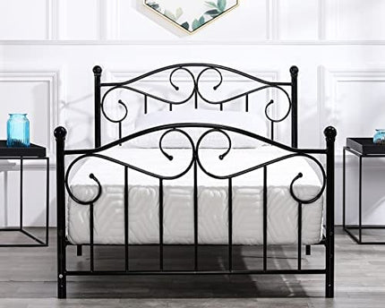 Bonnlo Twin Size Bed Frames, Decorative Metal Platform Bed Frame, Twin Bed Frames with Headboard, no Box Spring Needed, 2 Height Settings: 6” or 12”, Black